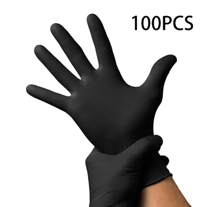 100 Pack Disposable Black Nitrile Gloves